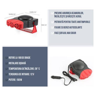 Aeroterma auto cu aer cald si rece, incalzire,dezaburire, 12V, 200W Trendysale.ro