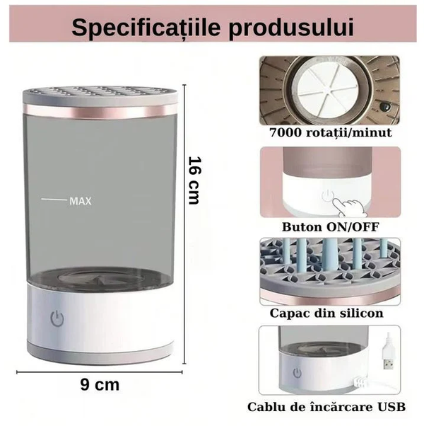 Aparat 2-in-1 pentru curățat și uscat pensulele de machiaj Trendysale.ro
