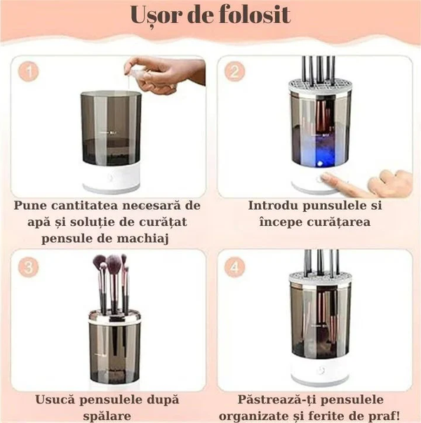 Aparat 2-in-1 pentru curățat și uscat pensulele de machiaj Trendysale.ro