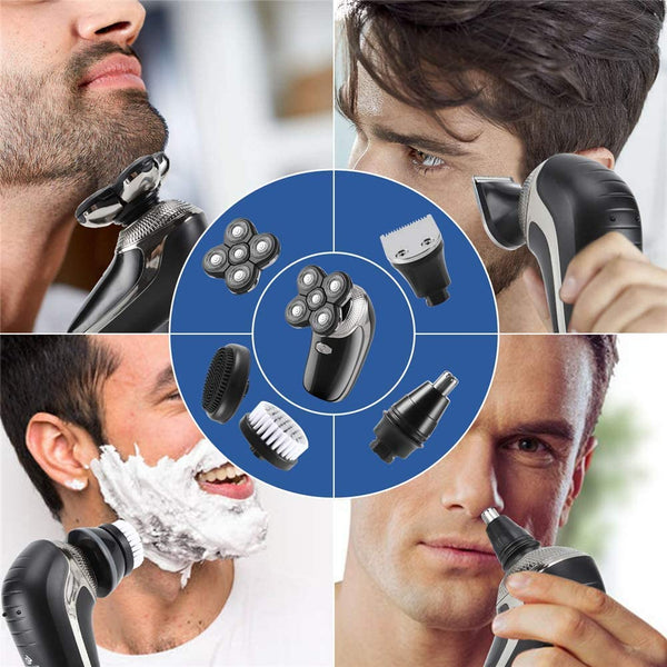 Aparat de ras electric, Reincarcabil, 5 capete de schimb, Cablu USB, Negru Trendysale.ro