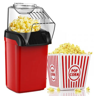 Aparat electric pentru preparat popcorn, fara ulei, cu aer cald, 1200W, sistem antialunecare, culoare rosie Trendysale.ro