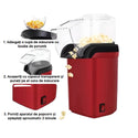 Aparat electric pentru preparat popcorn, fara ulei, cu aer cald, 1200W, sistem antialunecare, culoare rosie Trendysale.ro