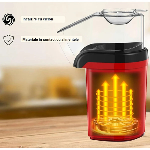 Aparat electric pentru preparat popcorn, fara ulei, cu aer cald, 1200W, sistem antialunecare, culoare rosie Trendysale.ro