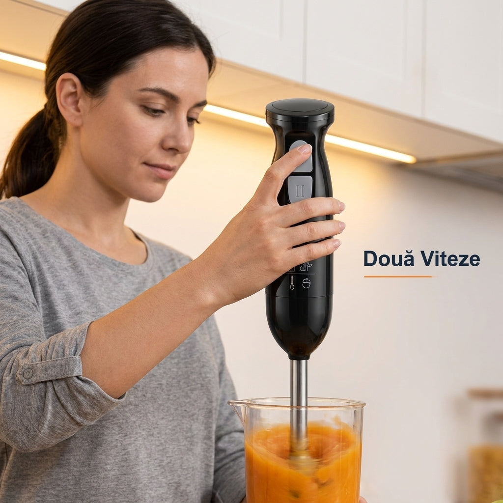 Blender Vertical 4 în 1, 1600 W, cu Tocător de 500 ml, Pahar Gradat de 600 ml, Tel și 2 Viteze