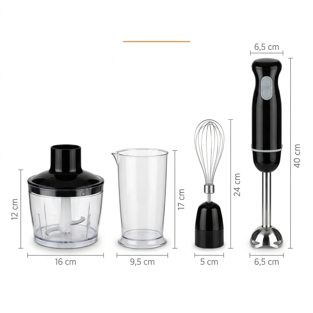 Blender Vertical 4 în 1, 1600 W, cu Tocător de 500 ml, Pahar Gradat de 600 ml, Tel și 2 Viteze