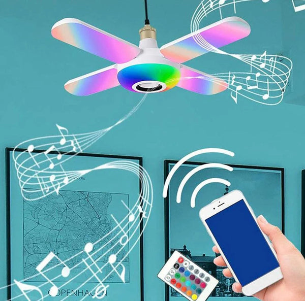 Bec cu 4 brate cu lumina multicolora, cu functie muzicala prin bluetooth, telecomanda inclusa Trendysale.ro