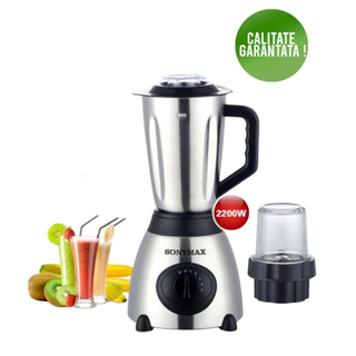 Blender din Inox 2in1, 5 Viteze, 2200W, Bol 1.5L, Rasnita Integrata Trendysale.ro