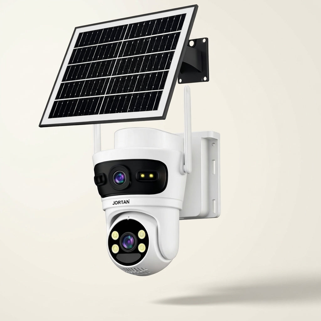 Cameră de Supraveghere 4G cu Panou Solar, 2 Lentile, Rotire 355° și Acumulatori 18.000 mAh
