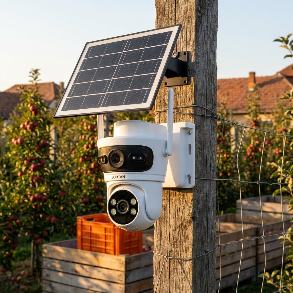 Cameră de Supraveghere 4G cu Panou Solar, 2 Lentile, Rotire 355° și Acumulatori 18.000 mAh