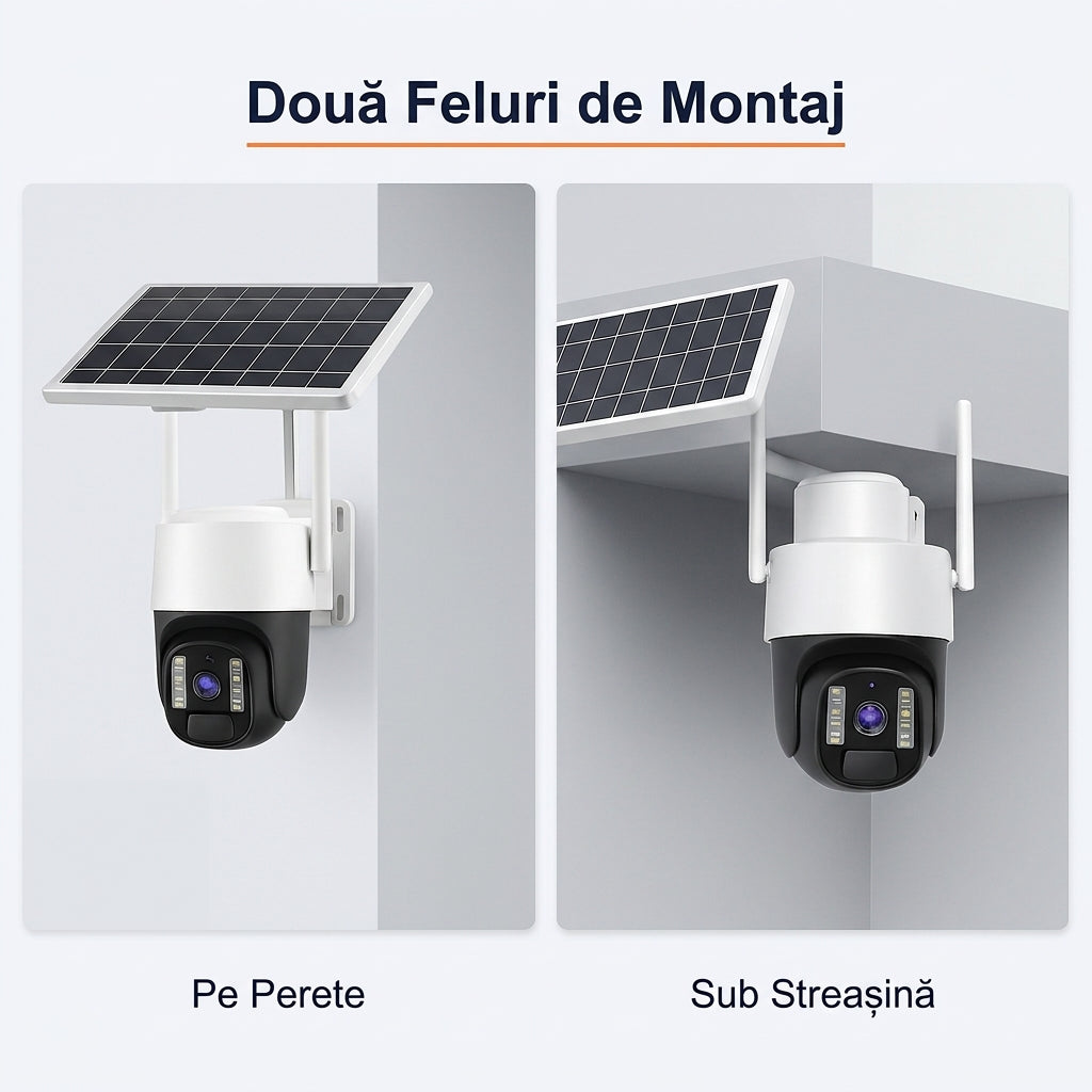 Cameră Supraveghere Solară 4G, 3MP, Rotire 350°, Audio Bidirecțional, Vedere Nocturnă Color