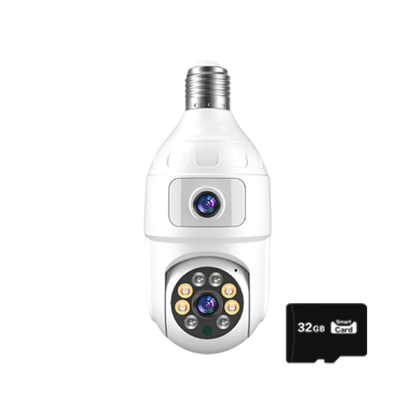 Cameră Smart Tip Bec WiFi – 4MP + 4MP, Supraveghere Panoramică cu Detecție Mișcare  + Card Trendysale.ro