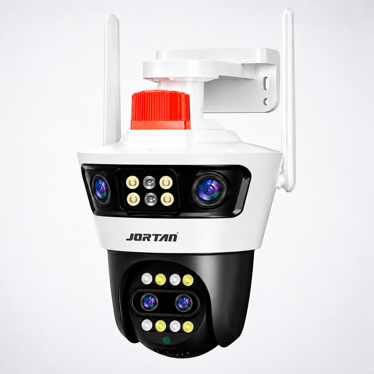 Cameră de Supraveghere WiFi JORTAN JT7 12MP cu 4 Lentile, Rotire 360°, Girofar cu Sirenă, Vedere Color Noaptea, Alerte pe Telefon
