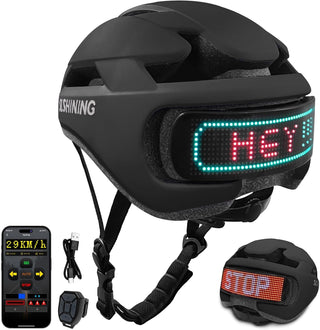 Casca Inteligentă pentru bicicleta sau trotioneta, cu afișaj LED, control prin aplicație & telecomandă, semnalizare, vitezometru ,negru Trendysale.ro