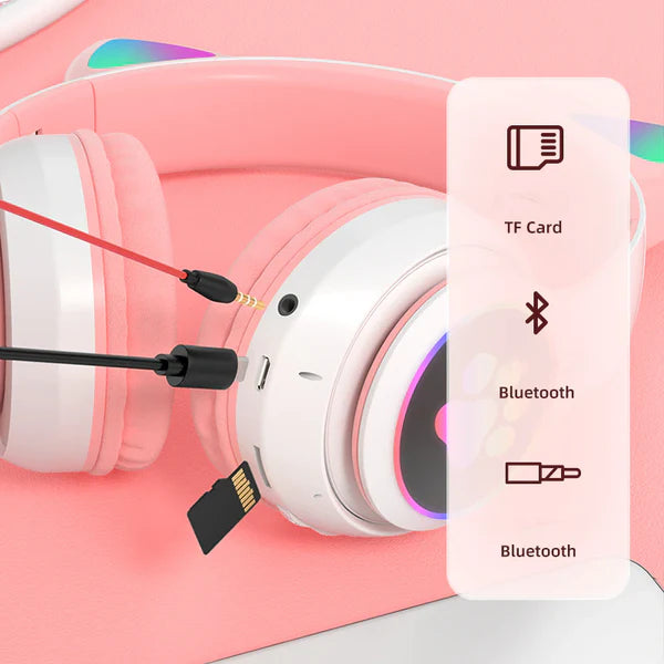Casti bluetooth v5.0 pliabile, LED, design ureche de pisica, bass, stereo Trendysale.ro