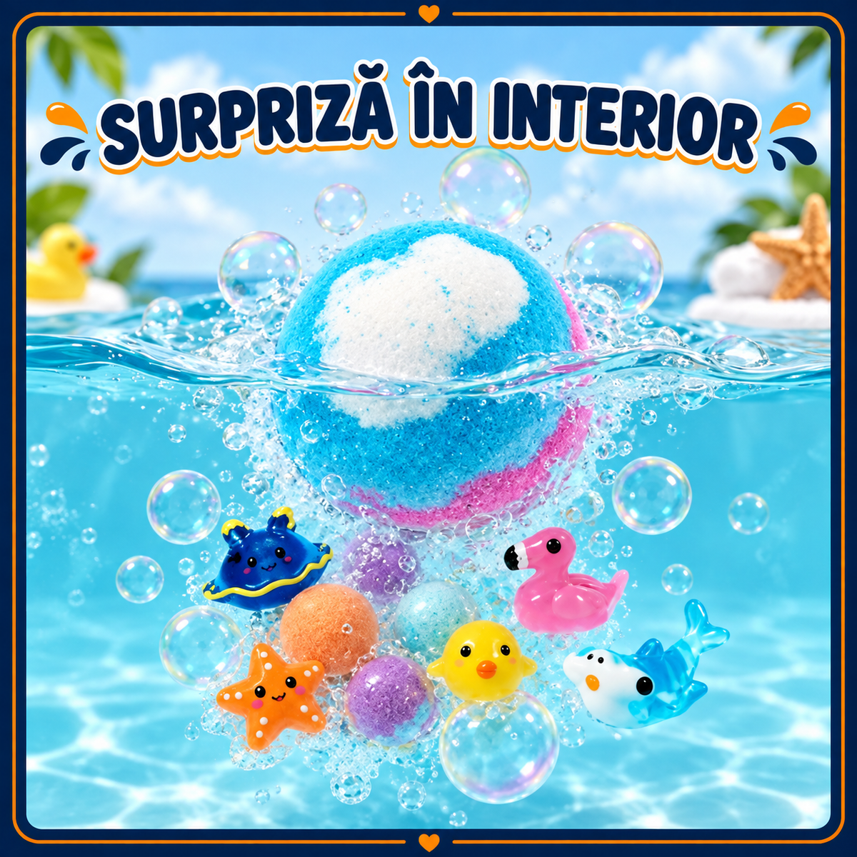 Bombe de Baie pentru Copii, Set 12 Bucăți cu Figurine Marine Surpriză, 12 Arome