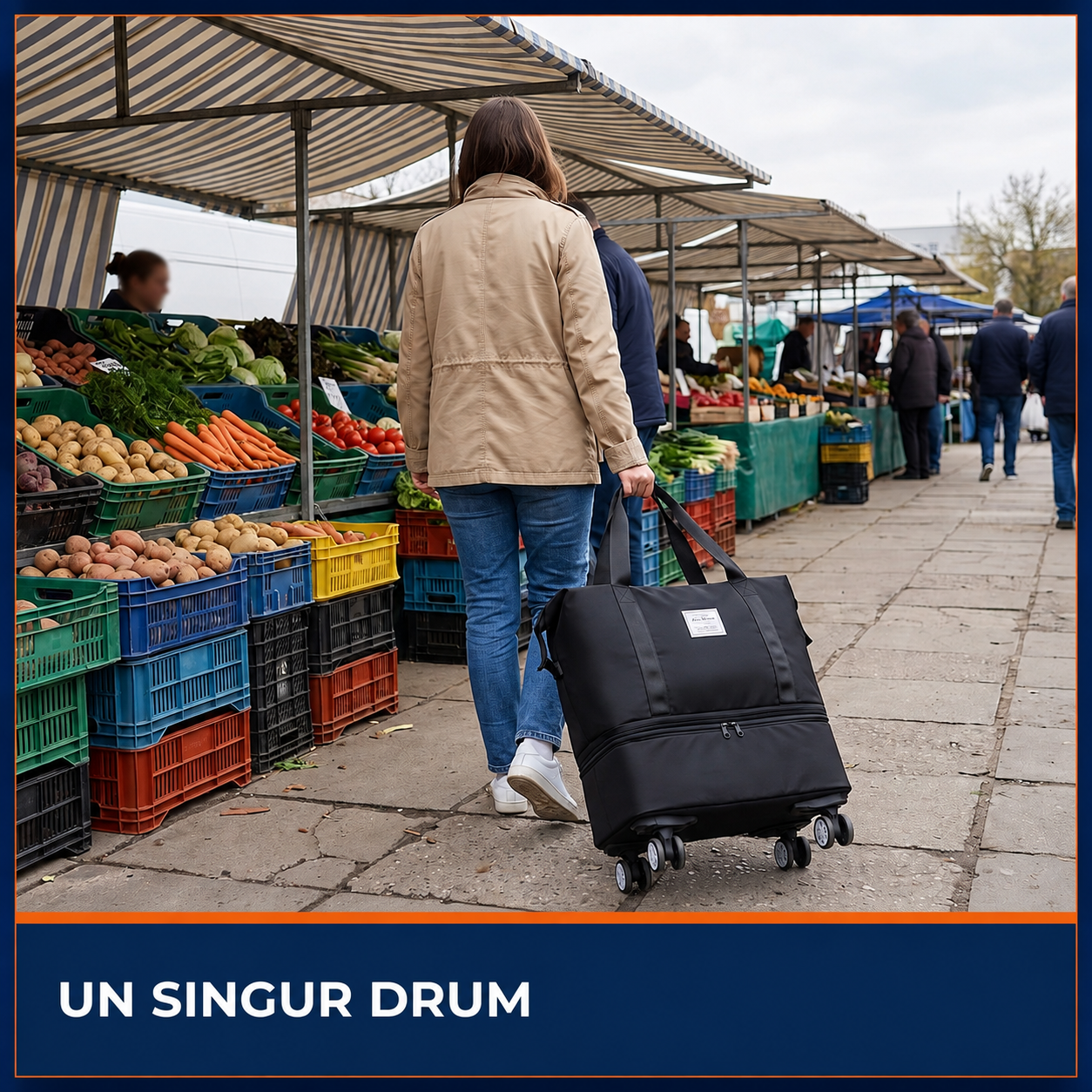 Geantă cu Roți pentru Cumpărături și Voiaj, Pliabilă, 3 Dimensiuni, 63L