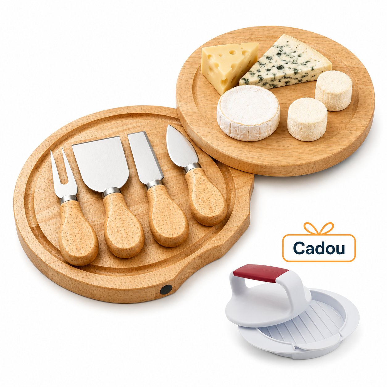 Platou Elegant Casena - Pentru Brânzeturi - 4 Ustensile + Presă Bugeri Cadou