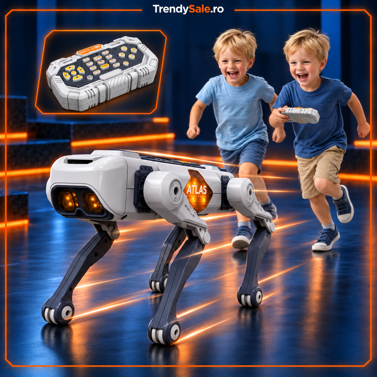 Câine Robot Interactiv ATLAS AI+, 6 Mișcări și Control Vocal, Telecomandă + Aplicație
