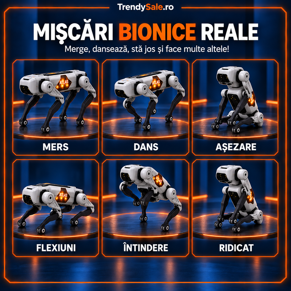 Câine Robot Interactiv ATLAS AI+, 6 Mișcări și Control Vocal, Telecomandă + Aplicație