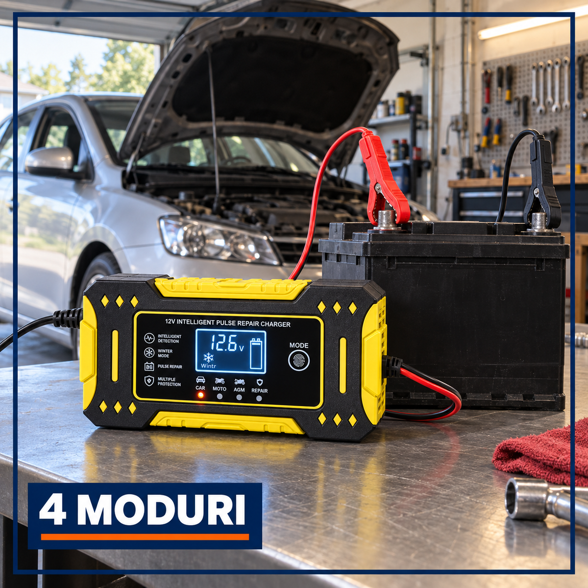 Redresor Auto 12V 6A pentru Baterii 2-100Ah, Auto/Moto, cu Afișaj LCD - Reparare prin Impulsuri