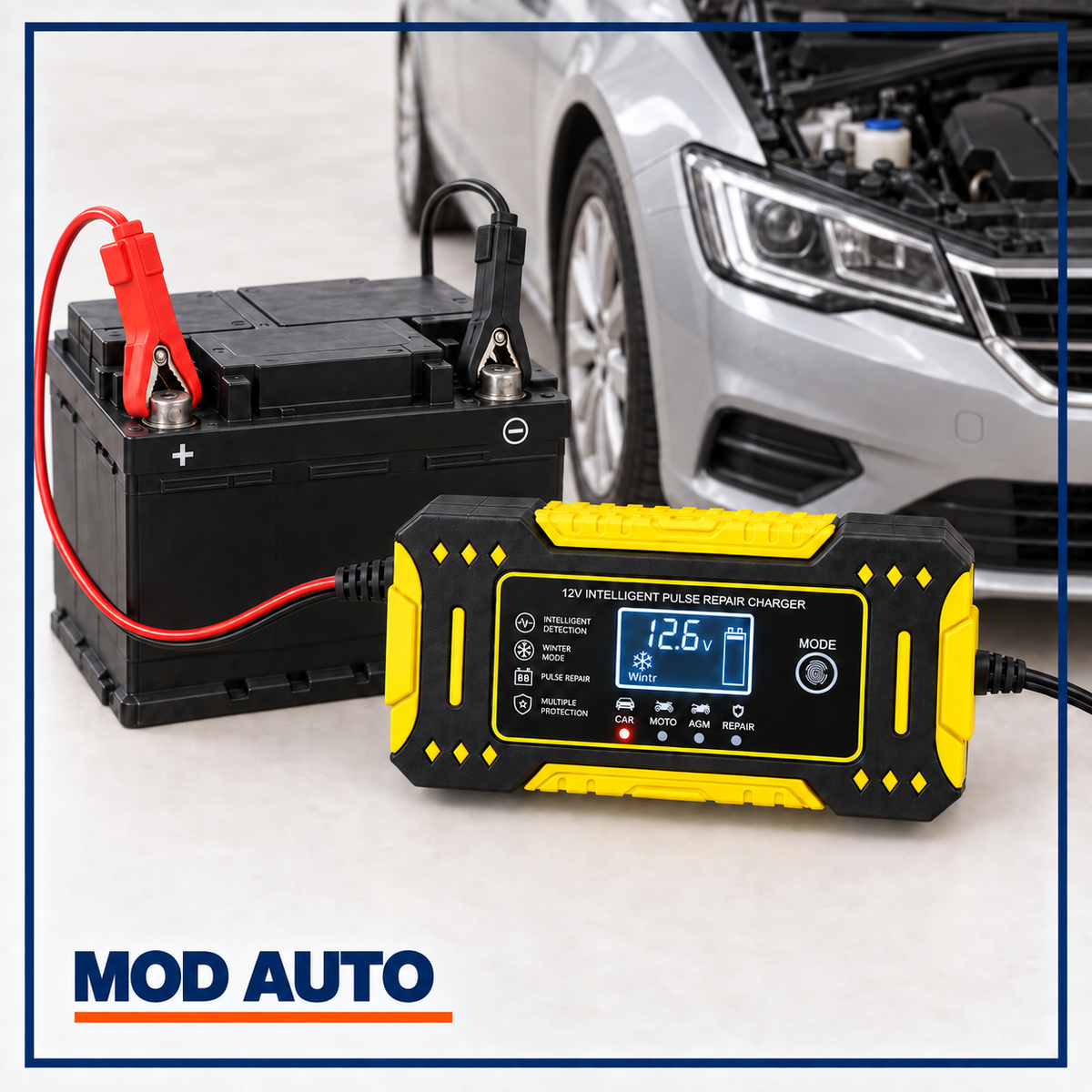 Redresor Auto 12V 6A pentru Baterii 2-100Ah, Auto/Moto, cu Afișaj LCD - Reparare prin Impulsuri