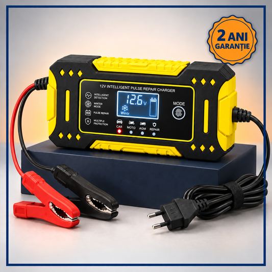 Redresor Auto 12V 6A pentru Baterii 2-100Ah, Auto/Moto, cu Afișaj LCD - Reparare prin Impulsuri