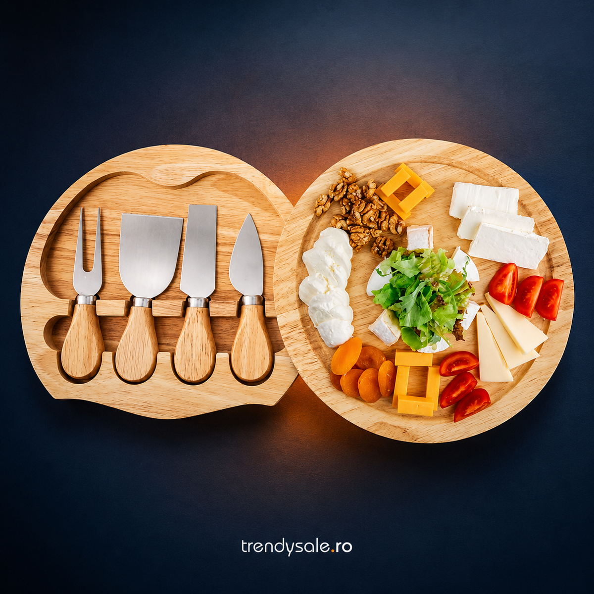 Platou Casena - Pentru Brânzeturi - 4 Ustensile + Presă Bugeri Cadou