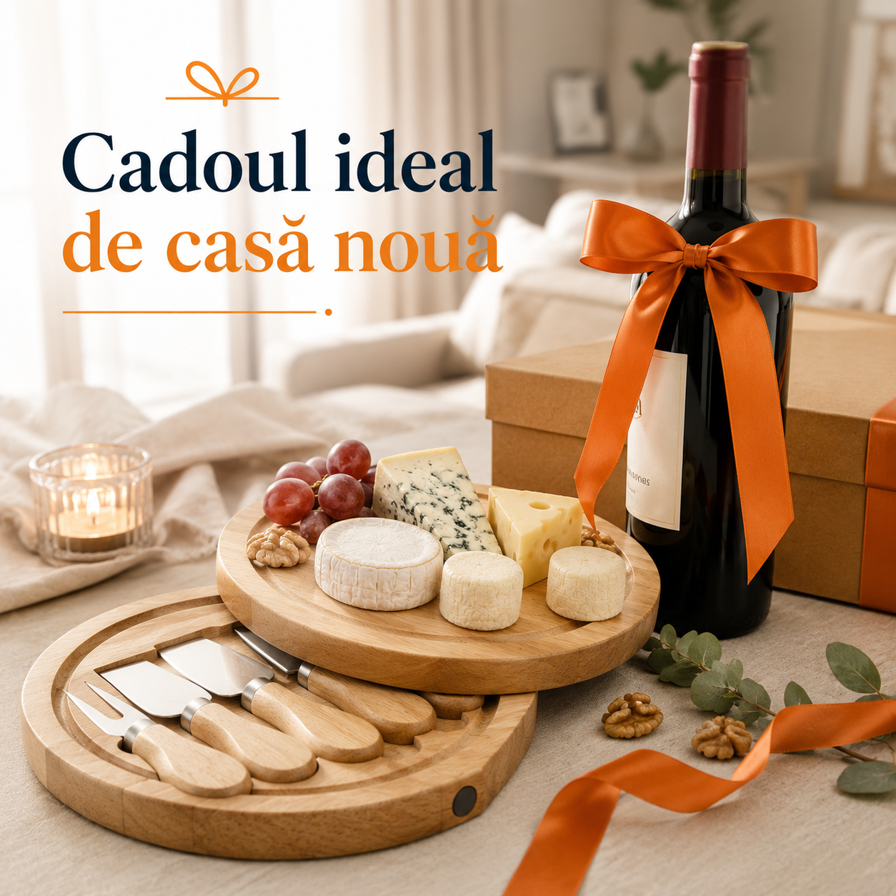 Platou Elegant Casena - Pentru Brânzeturi - 4 Ustensile + Presă Bugeri Cadou