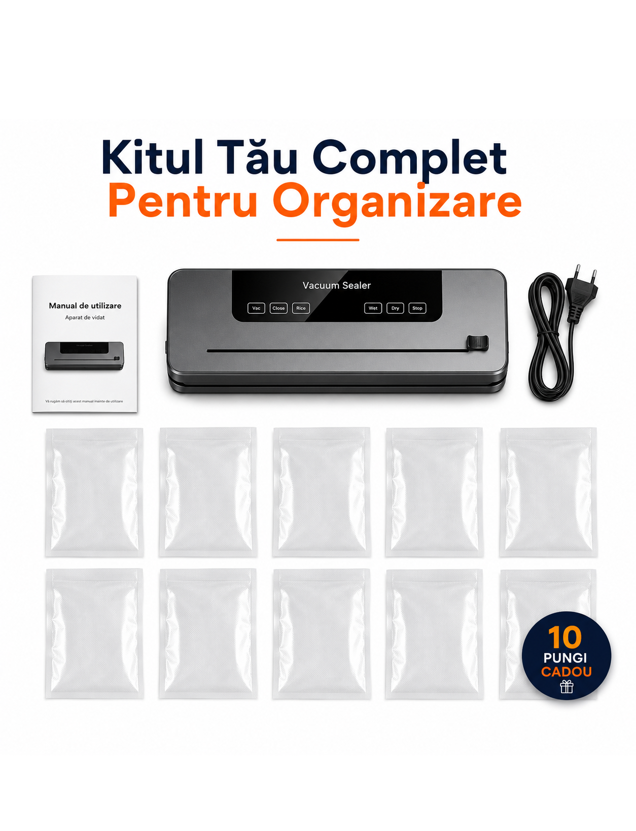 Aparat de Vidat Alimente 120W, Ecran LED + 10 Pungi Cadou