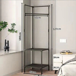 Cuier de colt din metal, cu 2 rafturi pentru organizare, negru Trendysale.ro