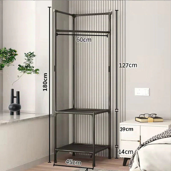 Cuier de colt din metal, cu 2 rafturi pentru organizare, negru Trendysale.ro