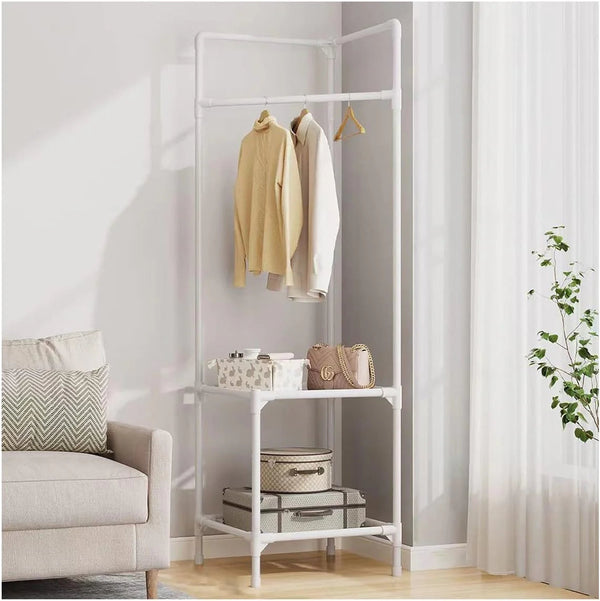 Cuier de colt din metal, cu 2 rafturi pentru organizare, negru Trendysale.ro