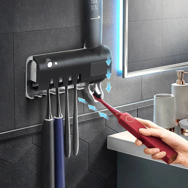 Dozator pentru pasta de dinti cu alimentare solara si sterilizator UV pentru periute Trendysale.ro