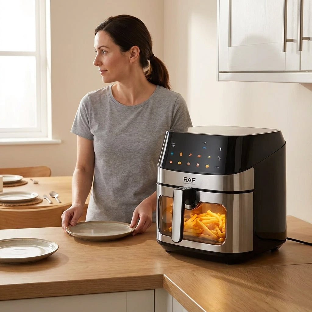Friteuză cu Aer Cald 8 L, 1700W, Fereastră cu Lumină, Panou Tactil și Funcție de Dezghețare