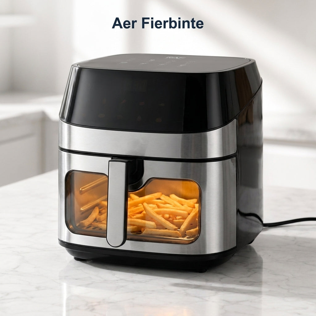 Friteuză cu Aer Cald 8 L, 1700W, Fereastră cu Lumină, Panou Tactil și Funcție de Dezghețare