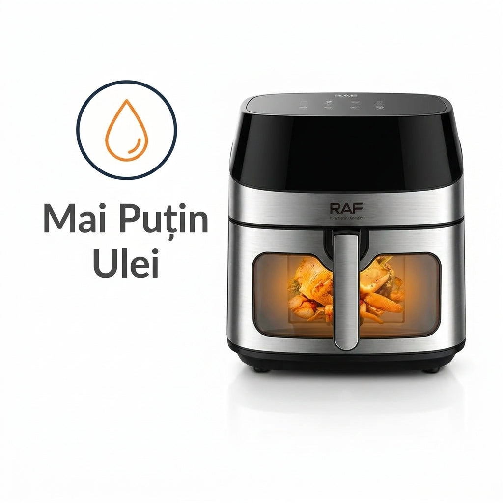 Friteuză cu Aer Cald 8 L, 1700W, Fereastră cu Lumină, Panou Tactil și Funcție de Dezghețare