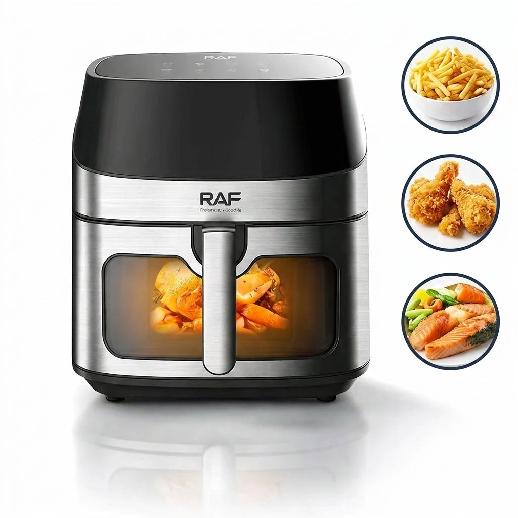 Friteuză cu Aer Cald 8 L, 1700W, Fereastră cu Lumină, Panou Tactil și Funcție de Dezghețare