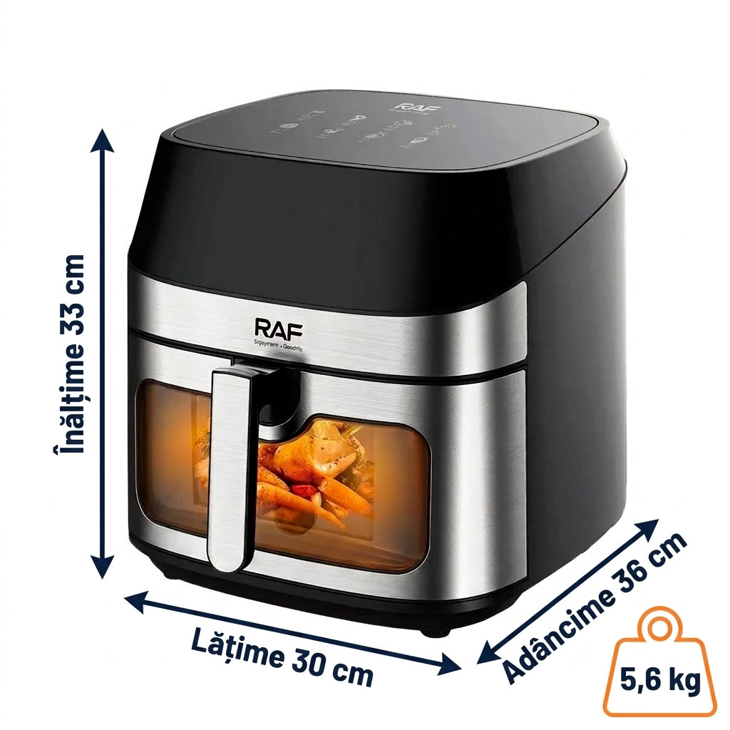 Friteuză cu Aer Cald 8 L, 1700W, Fereastră cu Lumină, Panou Tactil și Funcție de Dezghețare