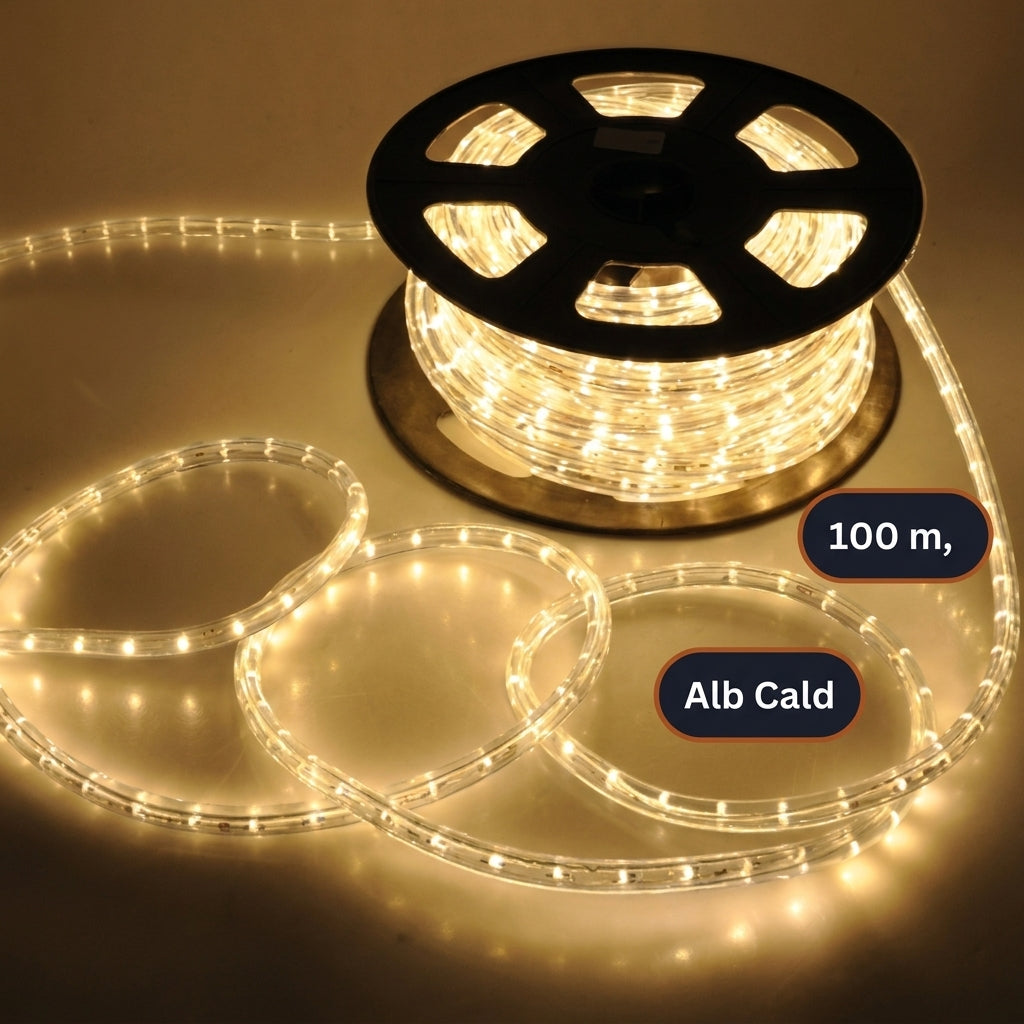 Instalație Crăciun Furtun Luminos 100 m, 2400 LED-uri Alb Cald, Secționabil la 1 m, IP65