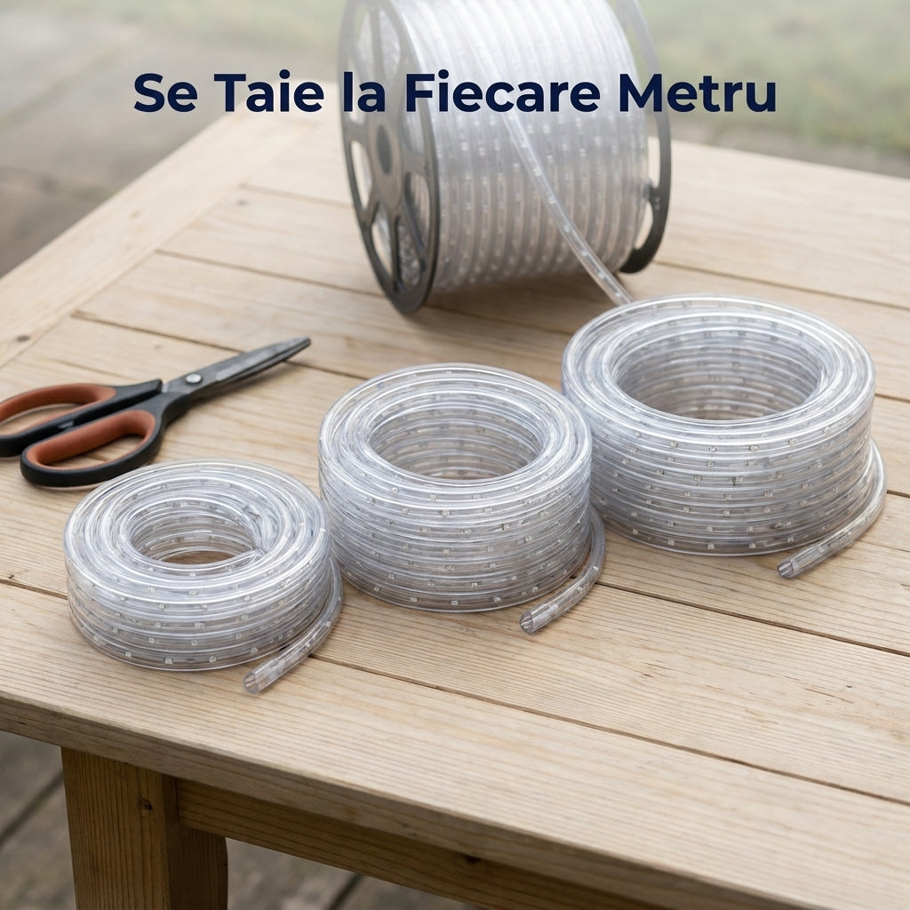 Instalație Crăciun Furtun Luminos 100 m, 2400 LED-uri Alb Cald, Secționabil la 1 m, IP65