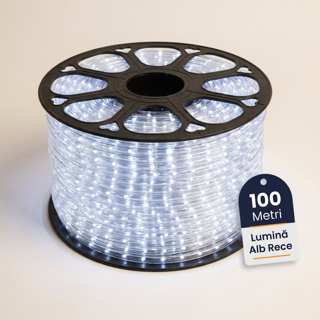 Instalație Crăciun Furtun Luminos 100 m, 2400 LED-uri Alb Rece, Secționabilă la 1 m, IP65