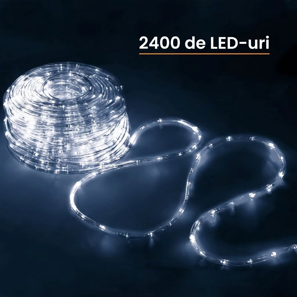 Instalație Crăciun Furtun Luminos 100 m, 2400 LED-uri Alb Rece, Secționabilă la 1 m, IP65