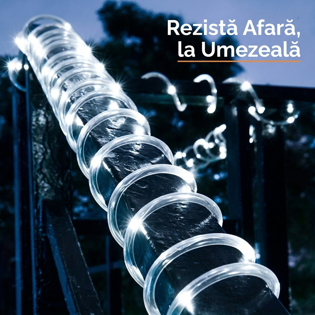 Instalație Crăciun Furtun Luminos 100 m, 2400 LED-uri Alb Rece, Secționabilă la 1 m, IP65