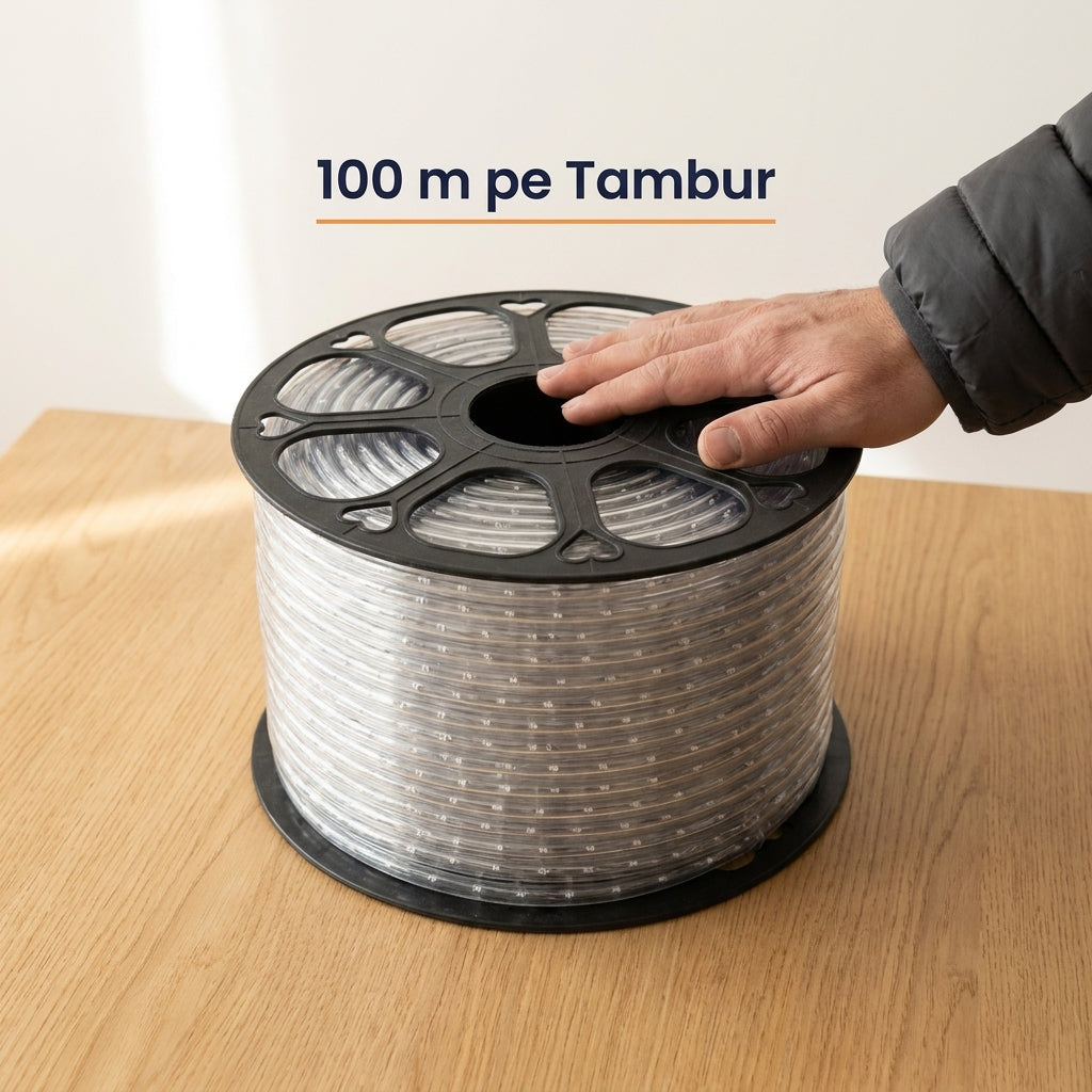 Instalație Crăciun Furtun Luminos 100 m, 2400 LED-uri Alb Rece, Secționabilă la 1 m, IP65