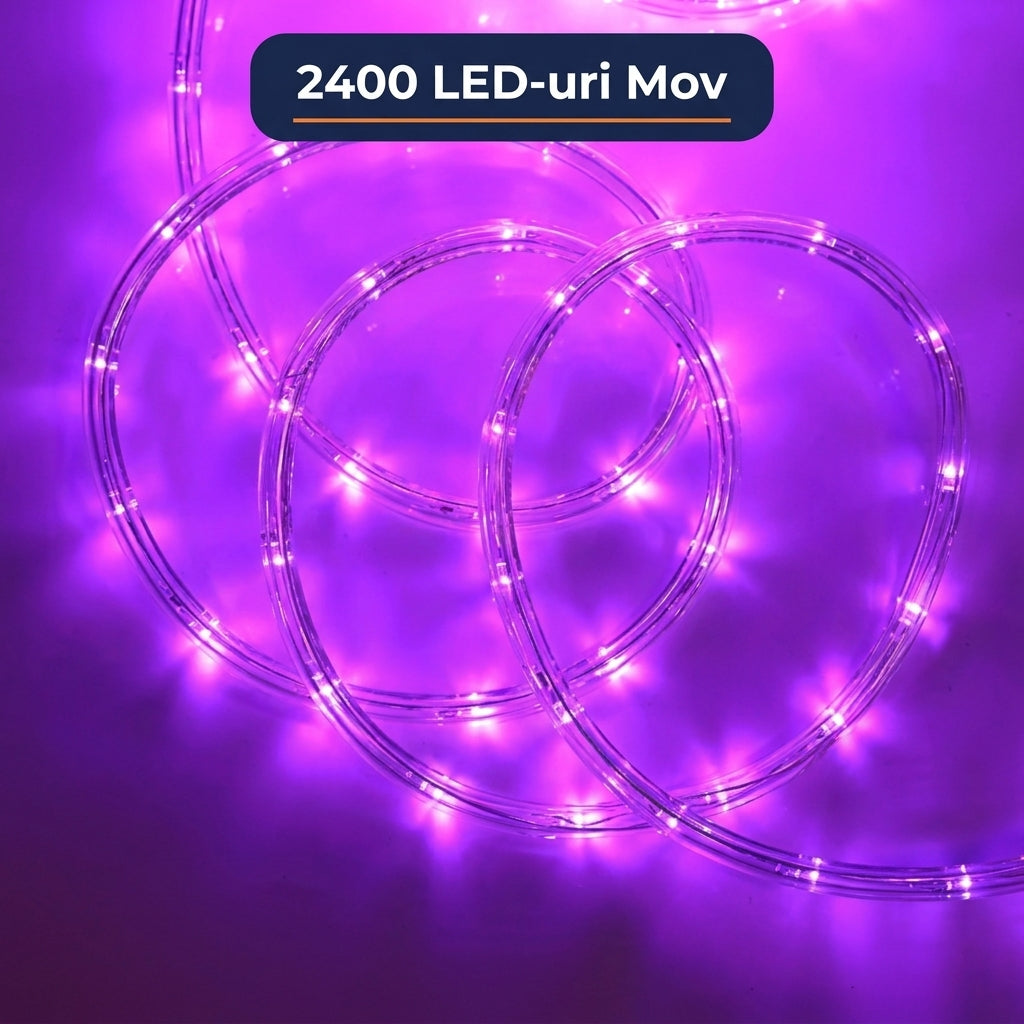 Instalație de Crăciun Furtun Luminos Mov 100 m, 2400 LED-uri, Secționabilă la 1 m, IP65