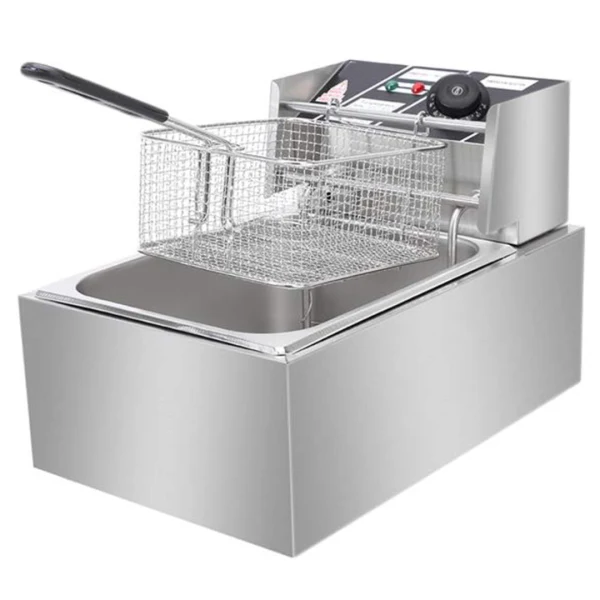Friteuza Electrica Profesionala 6L, Inox, 2500W – Termostat Reglabil, Capac Antistropire, Usor de Curatat Trendysale.ro