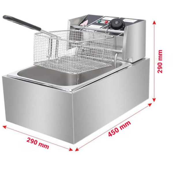 Friteuza Electrica Profesionala 6L, Inox, 2500W – Termostat Reglabil, Capac Antistropire, Usor de Curatat Trendysale.ro