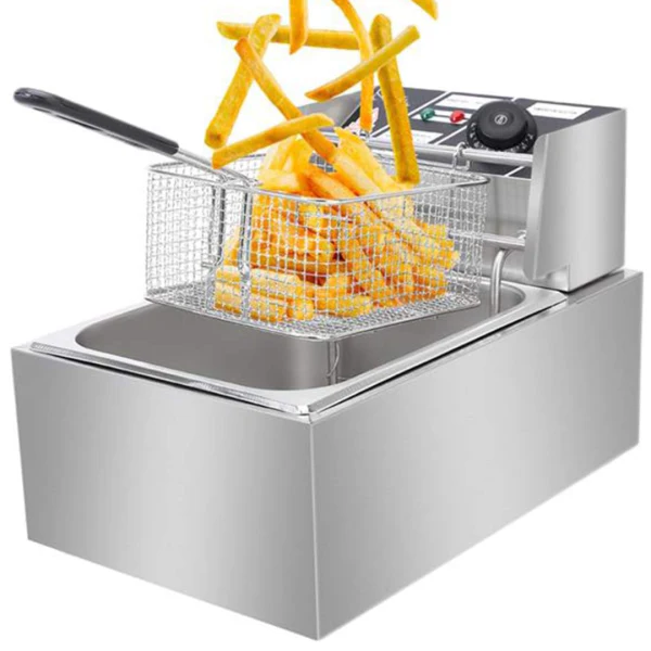 Friteuza Electrica Profesionala 6L, Inox, 2500W – Termostat Reglabil, Capac Antistropire, Usor de Curatat Trendysale.ro