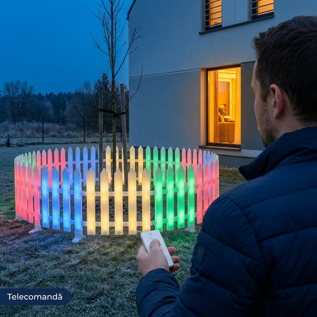 Gard Decorativ Solar cu LED Multicolor pentru Grădină, 35 cm, Telecomandă și Țăruși de Fixare