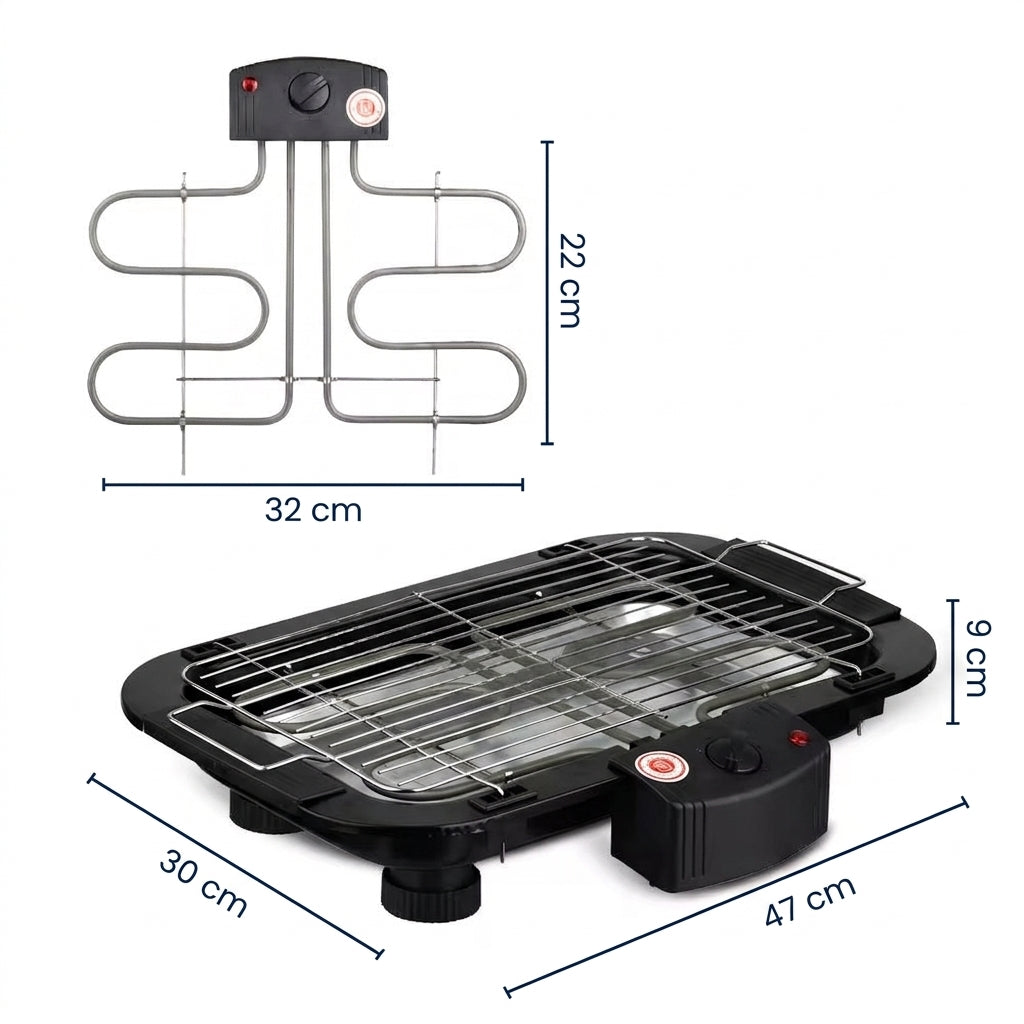 Grătar Electric de Masă 2000W, Grilă din Sârmă pe 3 Înălțimi, Tavă Detașabilă pentru Grăsime